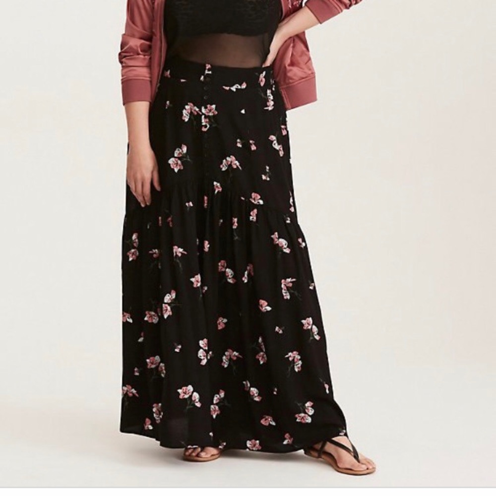 Torrid Floral Print Button Front Maxi Skirt